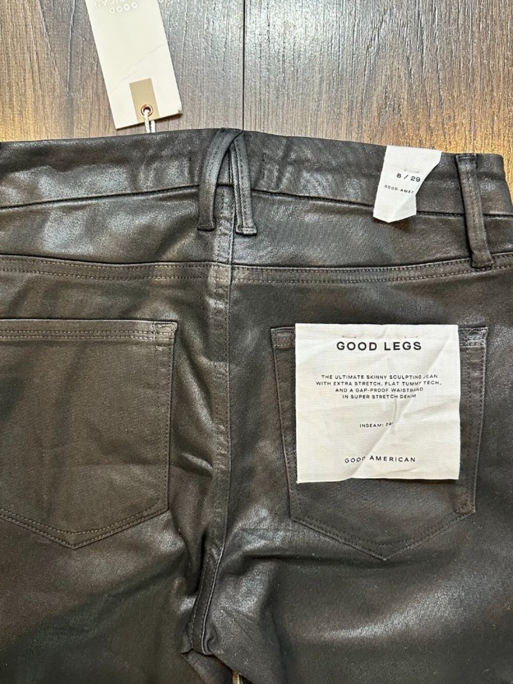NWT Women's Good American JEANS GOOD LEGS Coated Shiny Black, Size 8 - Picture 7 of 7